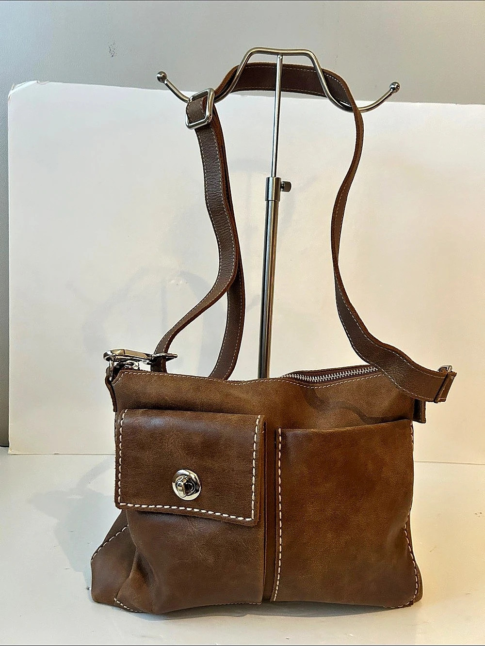 Roots Brown Leather Tribe Village Crossbody Bag Boho Made in Canada So Nice!!